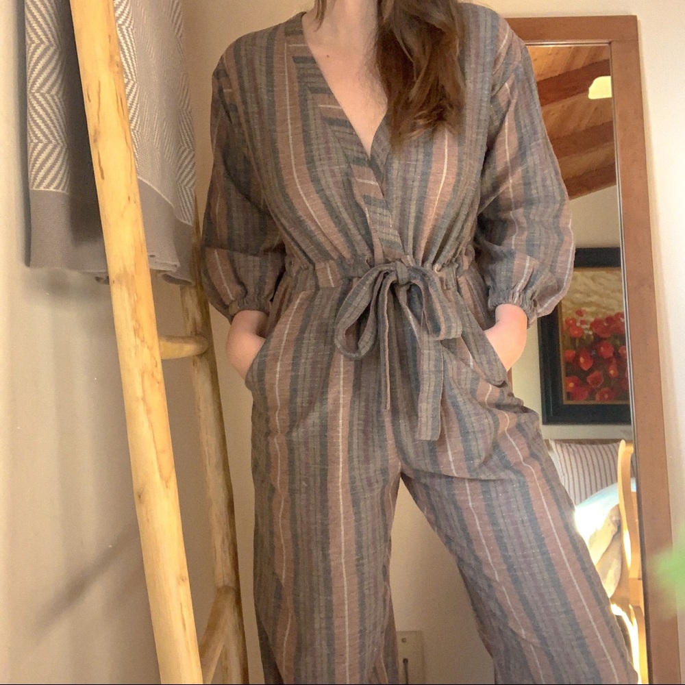 Free People Striped Linen Jumpsuit